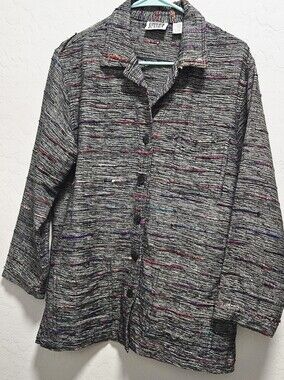 Chico's Design Silk Woven Button Front Jacket Size 1 Multicolor Boho Artisan